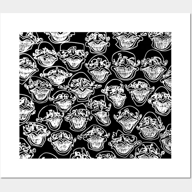 Multiple faces #1 - Psychedelic Line Ink Drawing with Art Style Black Wall Art by MrBenny